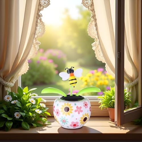 Solar Dancing Solar Powered Dancing Bee Toy in Colorful Shape Flip Flap Animated Bobblehead Dancer Window Sun Catcher Car Dashboard Decor Solar Power Kits Learning and Education