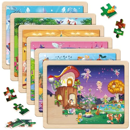 SYNARRY 6-Pack Large Wooden Unicorn Mermaid Princess Fairy Jigsaw Puzzle - style: Fantasy