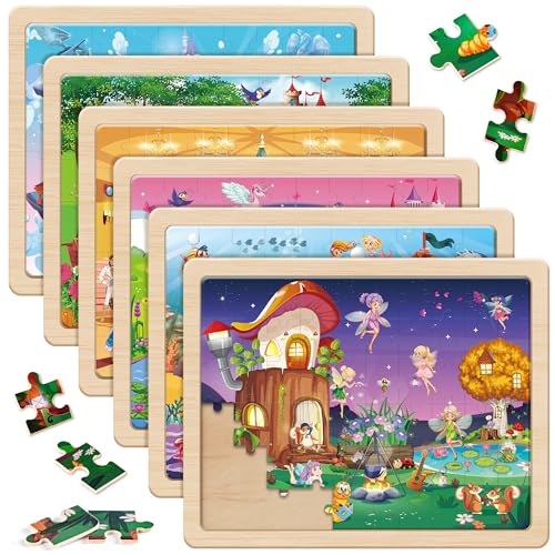 SYNARRY 6-Pack Large Wooden Unicorn Mermaid Princess Fairy Jigsaw Puzzle - style: Fantasy