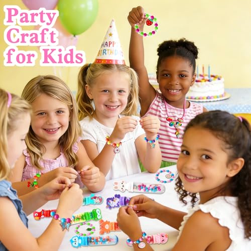 Kids Bracelet Necklace Making Kit, 24 Pack for Ages 4+, Girls Party Favors, Goodie Bag Stuffers, Kids Art Craft Activity