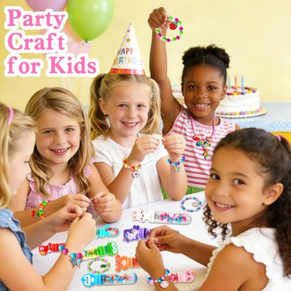 Kids Bracelet Necklace Making Kit, 24 Pack for Ages 4+, Girls Party Favors, Goodie Bag Stuffers, Kids Art Craft Activity