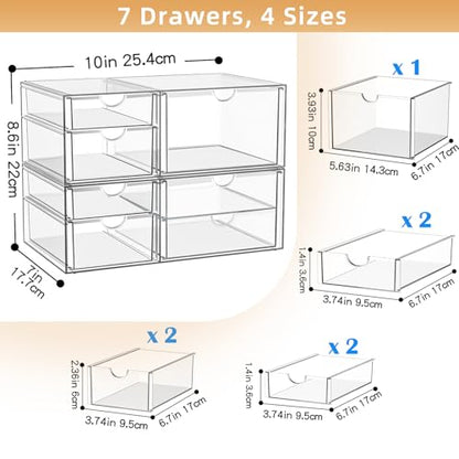 Stackable Storage Drawers, Acrylic Organizers,7 Drawers - size: 7 Drawers