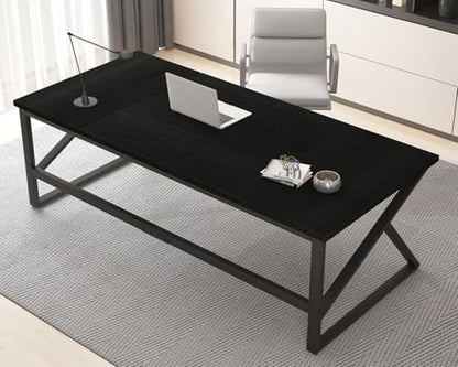 HSH 70 Inch Long Black Desk, Large Metal Wood Computer Desk for Home Office - color: Black Oak, size: 70 Inch