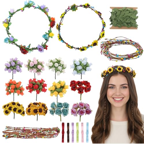 KorViSHOW DIY Flower Crowns Making Kit, 149 Pcs Floral Headband Making Kit - style: Sunflower DIY Flower Crowns
