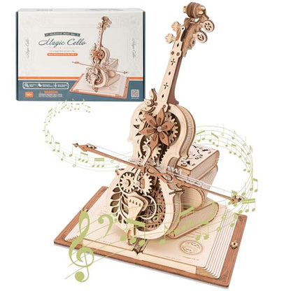 ROBOTIME AMK63 Magic Cello Adults 3D Puzzles -3D Wooden Puzzles for Adults - Wooden Music Box Puzzle to Build - Unique Music Gift Hobby Kits