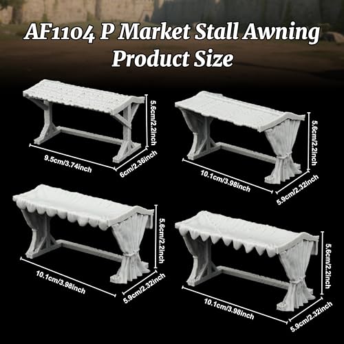 AUSPDICE Miniature Game Market Stalls, 25mm Scale Unpainted TTRPG Scenery - color: Af1104 P Market Stall Awning