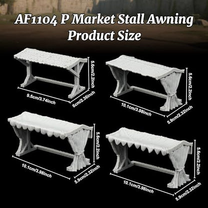 AUSPDICE Miniature Game Market Stalls, 25mm Scale Unpainted TTRPG Scenery - color: Af1104 P Market Stall Awning