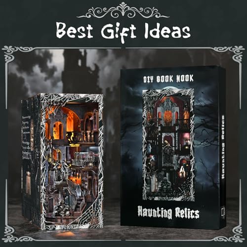 MiniCity Haunting Relics Book Nook Kit, 3D Wooden Bookshelf Puzzle with LED - color: Haunting Relics