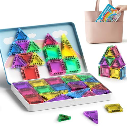Magnetic Tiles for Kids 60 Mins Quiet Play at Church Restaurant - style: Candy Color 40PCS