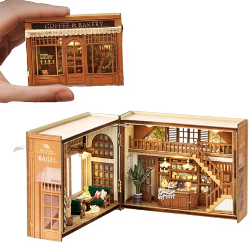 Mini 3D Wooden Doll House Craft Model with LED,DIY Miniature and Furniture Dollhouse Kit,Creative Room Idea for Valentine's Day Birthday Gift (Bagel Time) - color: Bagel Time
