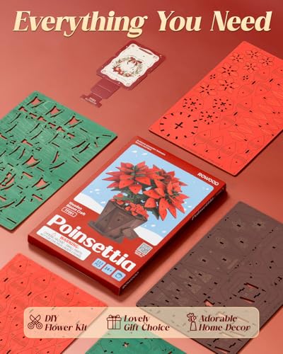 Rowood 3D Puzzles for Adults,Poinsettia Building Set Craft Kit,Artificial Flower Botanical Collection,Christmas Flowers Decoration Centerpiece for Table - style: Poinsettia