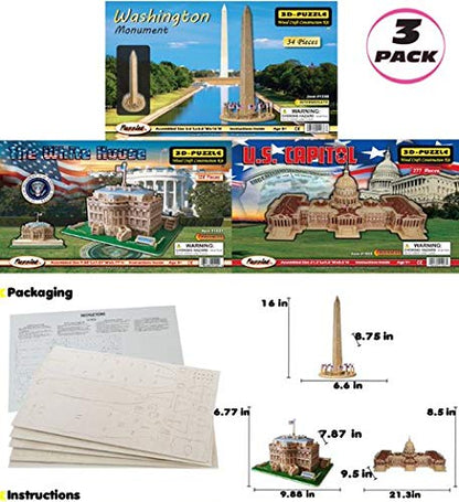 Puzzled Bundle of Famous Sites, 3D Puzzle Construction Kits - 3 Pack