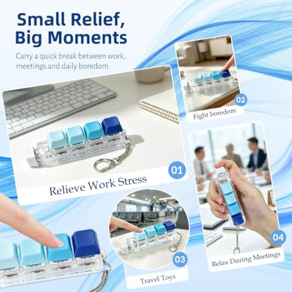 Keyboard Fidget Toy, 5-in-1 Decompression Button Clicker Keychain with Glowing LED, Portable Tactile Sensory Toy, Christmas Stocking Stuffers Gift for Adults Teens, Stress Relief ASMR (Blue) - color: Blue