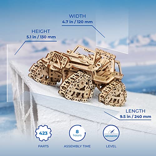 UGEARS Tracked Off-Road Vehicle, 3D Wooden Puzzle, DIY 3D Car Model Puzzle with Spring Motor, 2 Driving Modes, Openable Hood with Engine - style: Tracked Off-Road