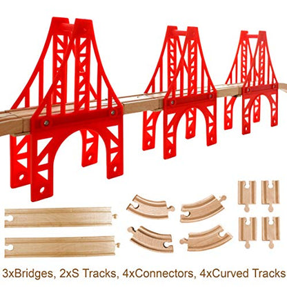 Wooden Train Bridges, 3 Suspension Bridge, Wooden Train Track Accessories, Wood Train Track, Train Tracks Compatible with All Major Brands - style: 3 Train Bridges