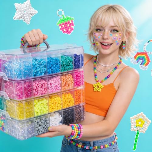 14000Pcs Pony Beads Kit, 40 Colors Rave Kandi Beads Bracelet Making Kit - color: JumboBox-40Colors