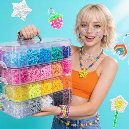 14000Pcs Pony Beads Kit, 40 Colors Rave Kandi Beads Bracelet Making Kit - color: JumboBox-40Colors