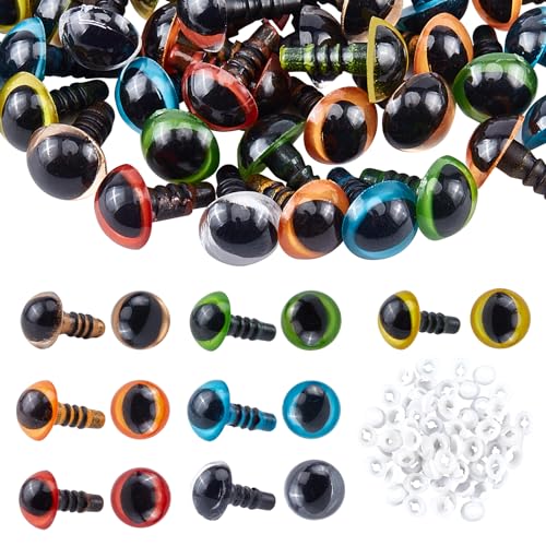 PH PandaHall 70pcs Plastic Safety Eyes 10mm Craft Eyes Amigurumi Cat Eyes with 70pcs Washers for Puppet, Plush Animal, Stuffed Animals, Teddy Puppet, Crochet Animal Crafts Making - size: 10mm