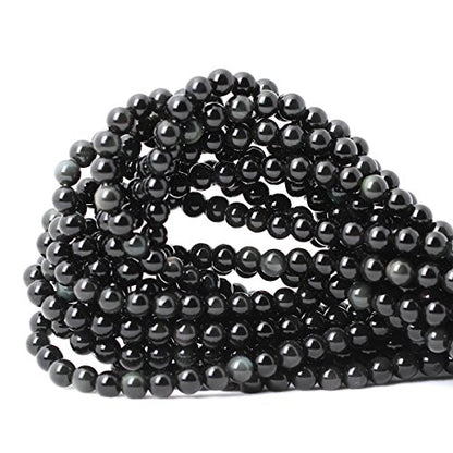 60PCS 6mm Natural Black Obsidian Gemstone Round Loose Beads Crystal Energy Stone Healing Power for DIY Jewelry Making 1 Strand 15" - color: Black Obsidian, size: 6mm