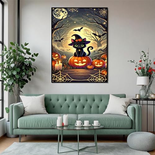 XUCNWL Halloween Diamond Art Kits for Adults,Black Cat Diamond Painting - color: Black Cat, size: 11.8x15.7in(30x40cm)