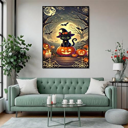 XUCNWL Halloween Diamond Art Kits for Adults,Black Cat Diamond Painting - color: Black Cat, size: 11.8x15.7in(30x40cm)
