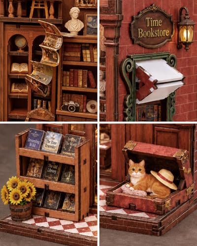 Book Nook Kit DIY Miniature House Kit for Adults, Timeless Library Mini Dollhouse with Furniture & LED Lights, 3D Wooden Puzzle Bookshelf Insert Decor, Creative Gift for Teens, Family & Friends - style: Timeless Library