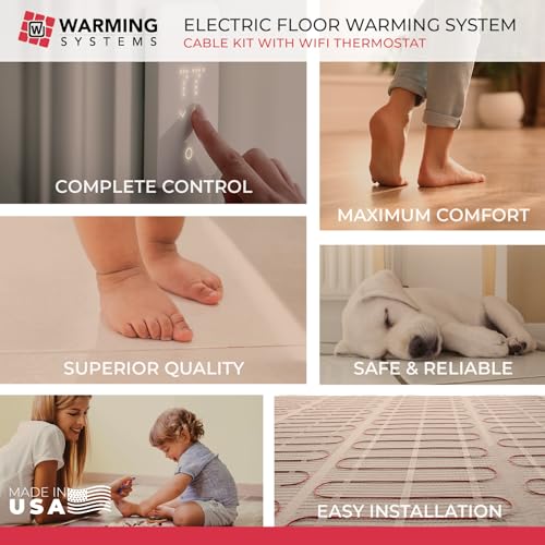 90 Sqft Electric Radiant Floor Heating Cable Kit – 120V Heated Tile Floor System with UWG5 Programmable Thermostat, Sensor, Installation Monitor & 25 Year Warranty, Made in the USA - size: 90 Sq Ft