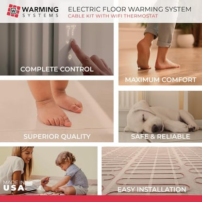 90 Sqft Electric Radiant Floor Heating Cable Kit – 120V Heated Tile Floor System with UWG5 Programmable Thermostat, Sensor, Installation Monitor & 25 Year Warranty, Made in the USA - size: 90 Sq Ft