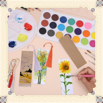 60 Sets Blank Kraft Paper Bookmarks Kit with Tassels and PVC Sleeves - color: White+brown/60pcs