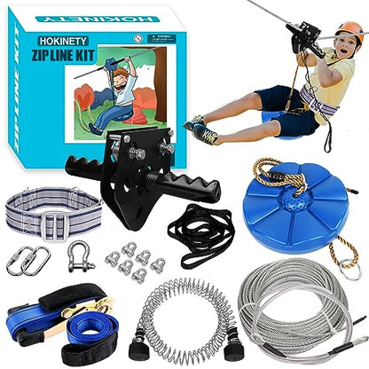 Zip Line Kit for Kids Adults : 200FT Up to 380Lbs - Quick Tighten Zipline for Backyard Outdoor with 100% Rust Proof Removable Trolley Seat Spring Brake - size: 200ft
