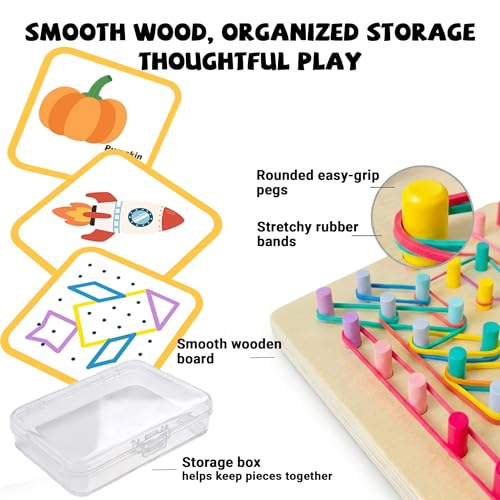 Wooden Peg Board and Geoboard for Kids Age 5+, Montessori Fine Motor Toy