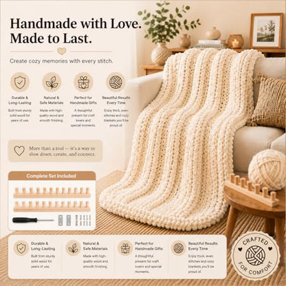 48'' Chunky Knitting Blanket Loom, Adjustable Wood Knit Loom with Detachable Modules, Portable Hand Weaving Loom Kit for Beginners, DIY Yarn Craft Tool for Home & Trave (48 inch) - size: 48 in – 4 Sections