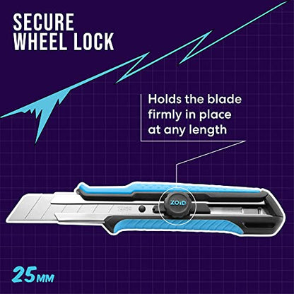 Zoid 25mm Snap Knife with TraX-Grip and Wheel Lock, High-Carbon Steel Blade, Retractable Box Cutter, Utility Knife for Cutting, 7-Segment Snap Blade, Textured Grip for Comfort and Stability - size: Single, style: 25mm Snap Knife with Wheel Lock