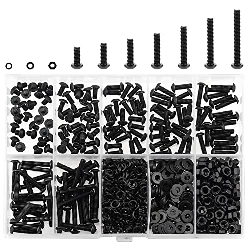 HELIFOUNER 560 Pieces M3 x 5mm /6mm /8mm /10mm /12mm /16mm /20mm, Button Head Socket Cap Screws Bolts Washers Nuts Kit, 10.9 Grade Alloy Steel, Full Threaded, Black - size: M3, style: Button Head