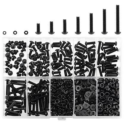 HELIFOUNER 560 Pieces M3 x 5mm /6mm /8mm /10mm /12mm /16mm /20mm, Button Head Socket Cap Screws Bolts Washers Nuts Kit, 10.9 Grade Alloy Steel, Full Threaded, Black - size: M3, style: Button Head