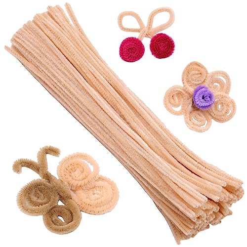 100 PCS Pipe Cleaners Craft, Light Brown Pipe Cleaners Bulk, Chenille Stem - color: Beige