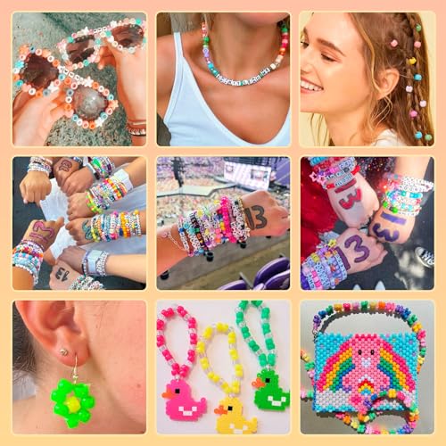 Dowsabel Friendship Bracelet Making Kit, Pony Kandi Beads & 11 Different Beads, 8 Colors Nylon Thread, DIY Jewelry & Craft Gifts - color: A_48 Colors