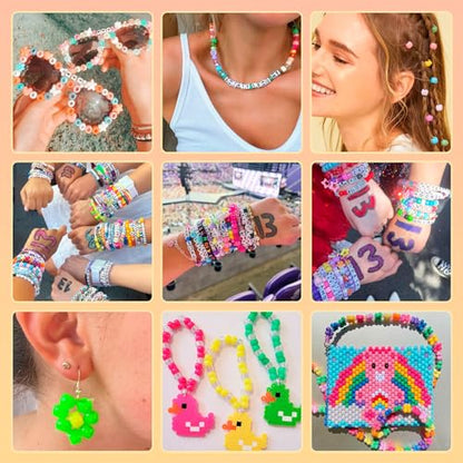 Dowsabel Friendship Bracelet Making Kit, Pony Kandi Beads & 11 Different Beads, 8 Colors Nylon Thread, DIY Jewelry & Craft Gifts - color: A_48 Colors