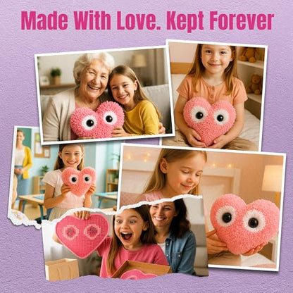 Latch Hook Kit for Kids - Googly Eyes Heart Rug Pillow Craft, Ages 6+ - style: Googly Heart Pillow