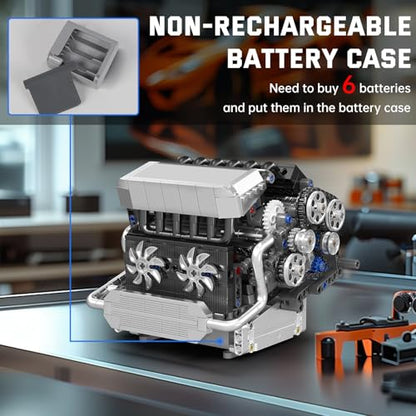 Mould King 10213 Car Engine Building Sets, Intelligent Chip Drive Engine Model Kit that Runs, Build Your Own STEM V8 Engine Model Toys for Adults Collections Home or Office Décor (744+ PCS) - style: MK-10213 engine
