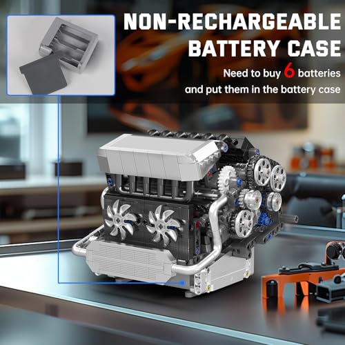 Mould King 10213 Car Engine Building Sets, Intelligent Chip Drive Engine Model Kit that Runs, Build Your Own STEM V8 Engine Model Toys for Adults Collections Home or Office Décor (744+ PCS) - style: MK-10213 engine