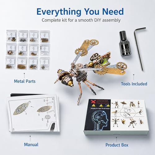 3D Metal Puzzles for Adults Teens-160+Pcs-Mechanical Bee Insect Models-3 Hours to Build-Ideal for Birthday Gifts and Decorations(Mechanical Bee B) - style: Mechanical Bee B