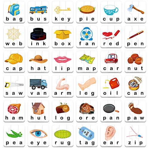 72 Word Spelling Puzzles with Error-Correction Mechanism in 3 Pieces, Perfect for Preschool Learning (36 Block Double Sided) - style: 36 Blocks Double Sided-B