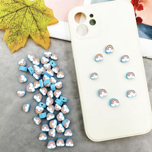 Rainbow Cloud Handmade Polymer Clay Beads, 100pcs Polymer Clay Spacer Beads for Women Jewelry Making DIY Charms Bracelet Necklace Hair Clip Accessories Handmade Craft - color: cloud rainbow