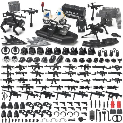 SWAT Gear Weapons Pack City Police Team with Robot Dog Drones Boat Kit