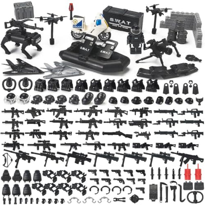 SWAT Gear Weapons Pack City Police Team with Robot Dog Drones Boat Kit