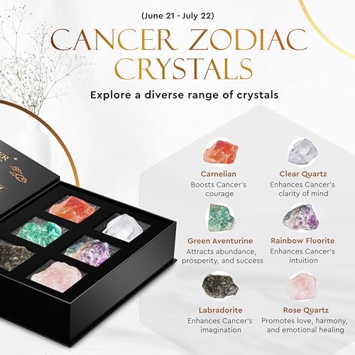 Wyspell Cancer Crystal Set - 6 Raw Cancer Healing Stones - Zodiac Gifts - color: Cancer