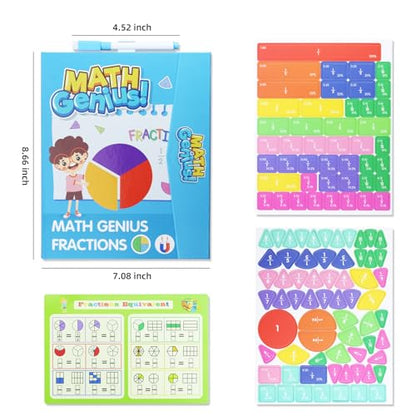 Magnetic Fraction Educational Puzzle with Fraction Tiles & Circles, Math Manipulatives Montessori Learning Toys to Help Kids Learn Fractions and Build Early Math Skills (Blue) - style: Blue