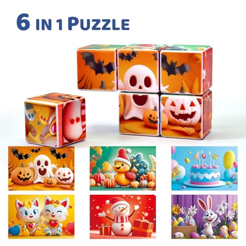 Pairez Toys Magnetic Blocks, Large 1.65 Inch Puzzle Cubes for Toddlers 3-5 - color: Holiday