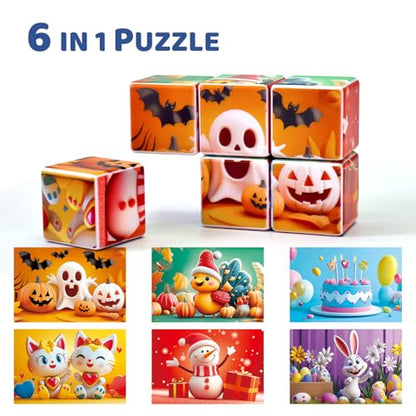 Pairez Toys Magnetic Blocks, Large 1.65 Inch Puzzle Cubes for Toddlers 3-5 - color: Holiday